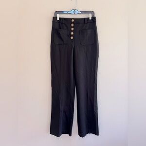House of Harlow 1960 Wide Leg Button Front Patched Pockets Black Pants, 6